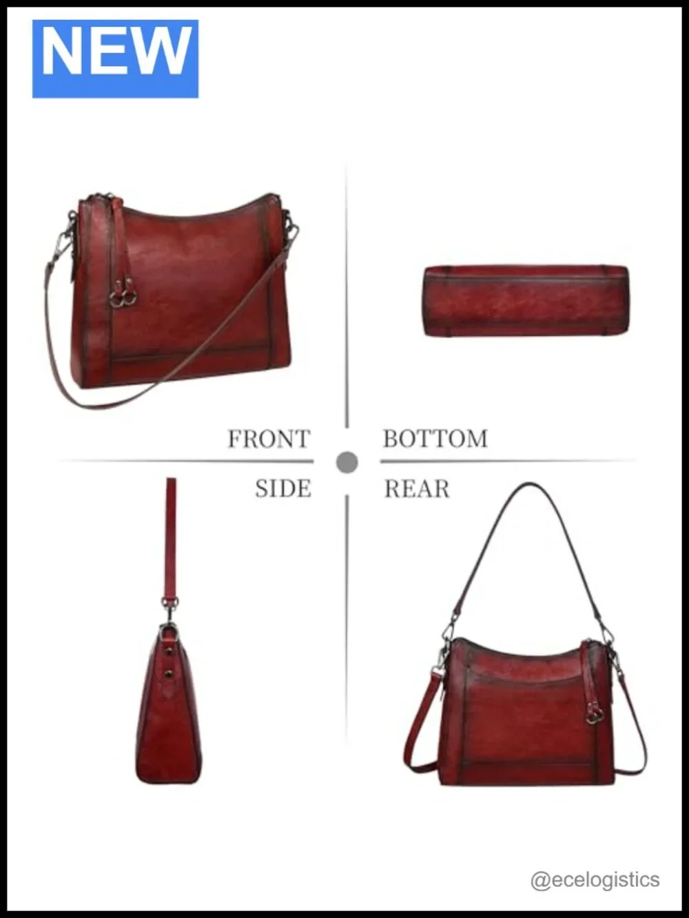 Genuine Leather Crossbody Bag for Women - Adjustable Strap, Hobo Purse with